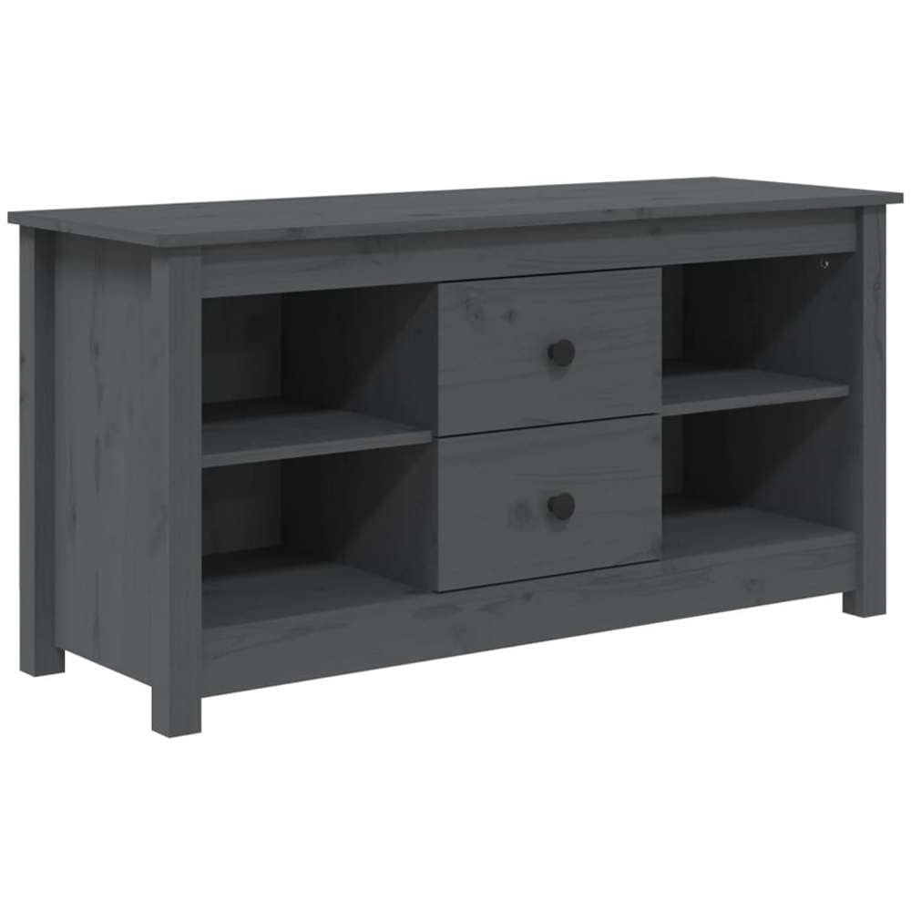 vidaXL 2 Drawer 2 Shelf Grey Solid Pine TV Cabinet Image 2