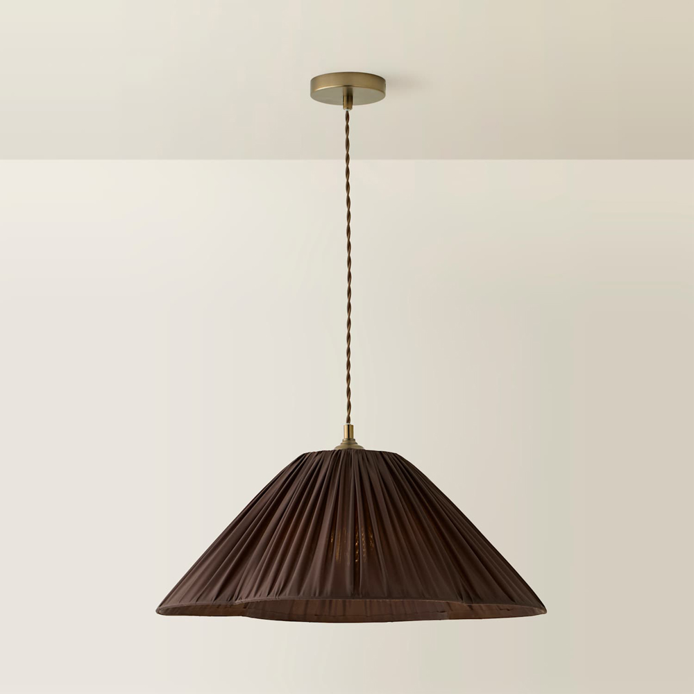 ValueLights Posie Brown Gathered Tapered Shade Ceiling Pendant Light with Bulb Image 3