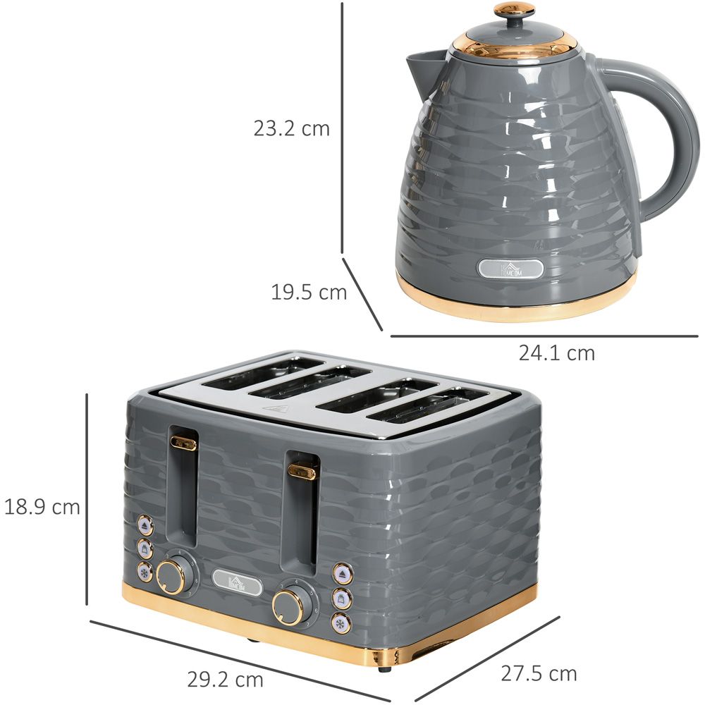 HOMCOM 800162V70GY Grey 1.7L Kettle and 4 Slice Toaster Set Image 7