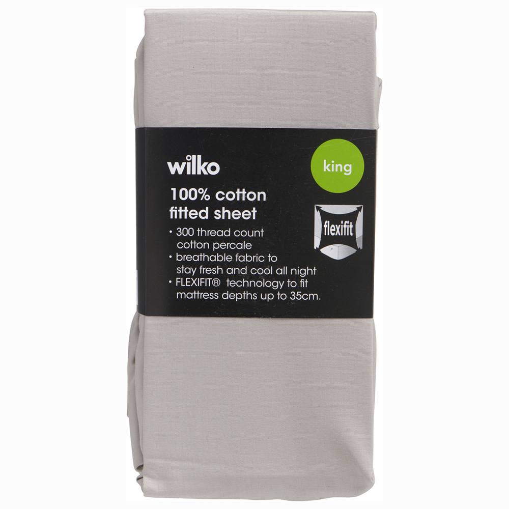 Wilko Best King Porpoise 300 Thread Count Percale Fitted Bed Sheet Image 2