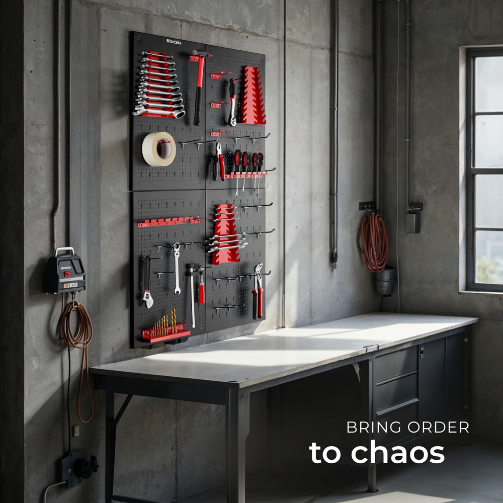 tectake Jonah 4 Panel Tool Pegboard Set with Hooks and Holders Image 7