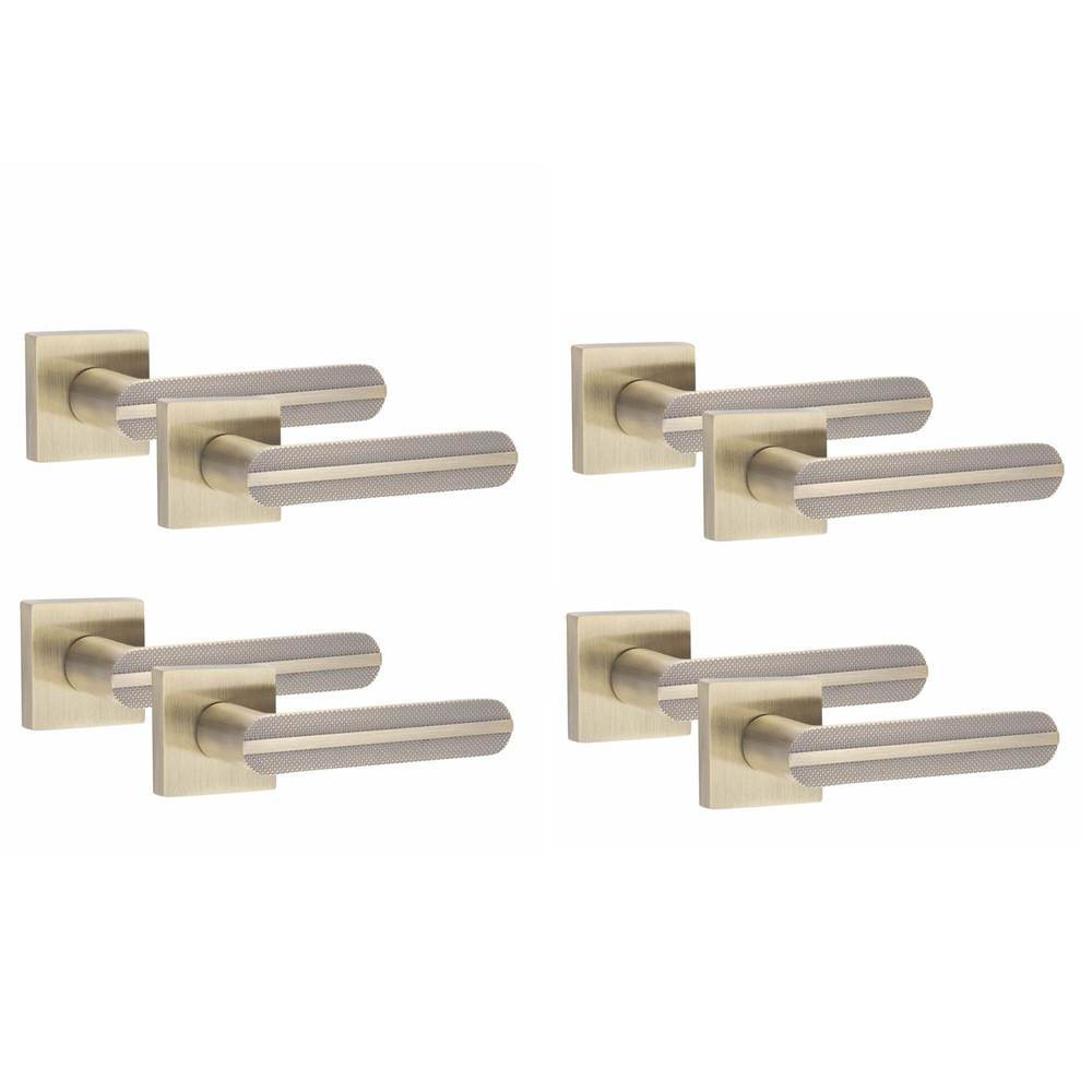 Golden Grace Antique Brass Modern Lima Knurled Door Handle Set 4 Pack Image 1