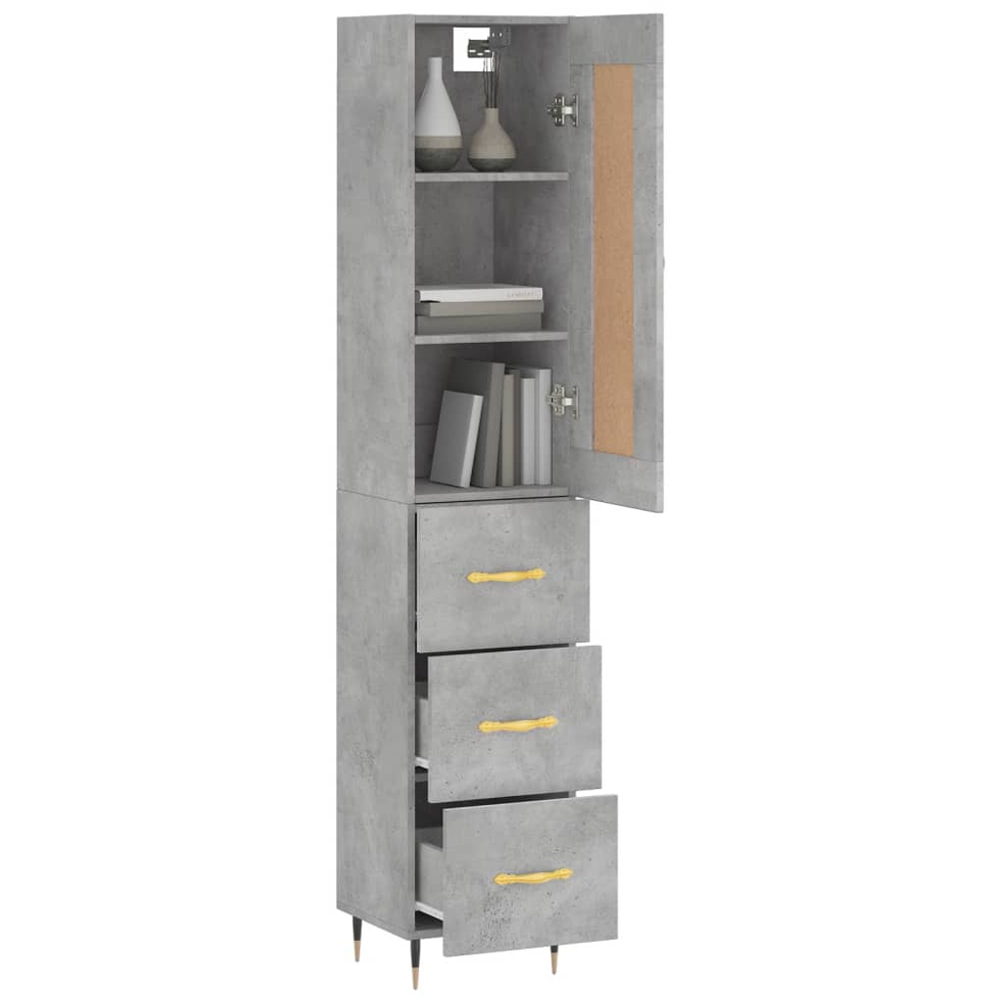 vidaXL Single Door 3 Drawer Concrete Grey Highboard Image 3