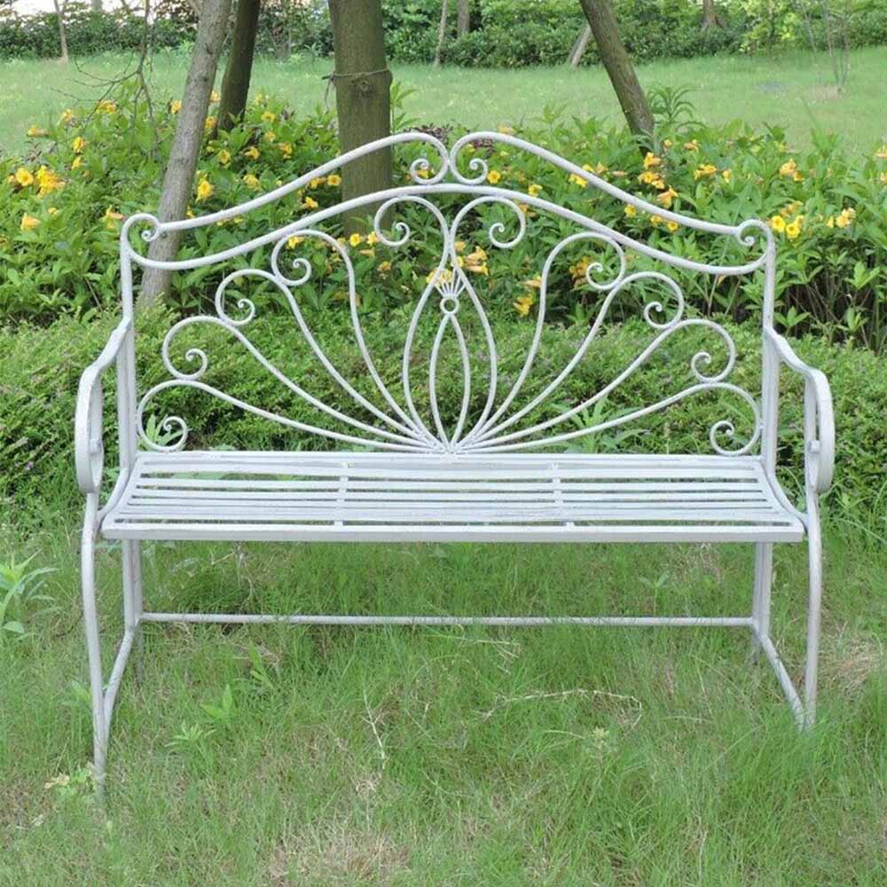 GlamHaus Valencia Antique Grey Garden Bench Image 1