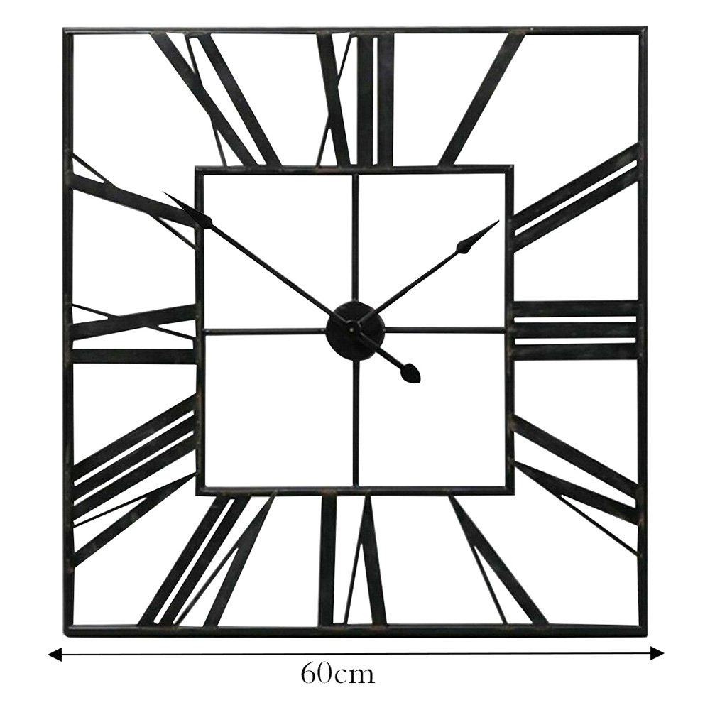 Living and Home Black Square Metal Wall Clock 60cm Image 7