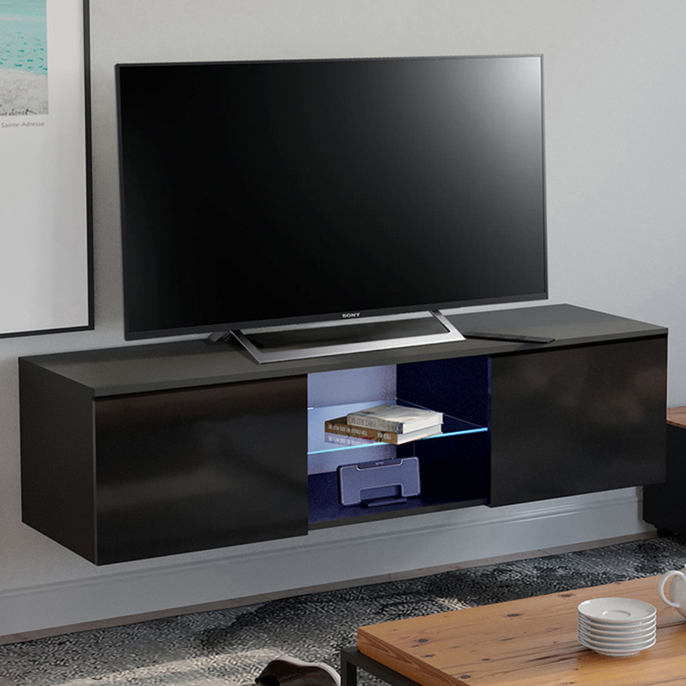 MDA Designs Ara 2 Door Black TV Cabinet with LED Lighting Image 1