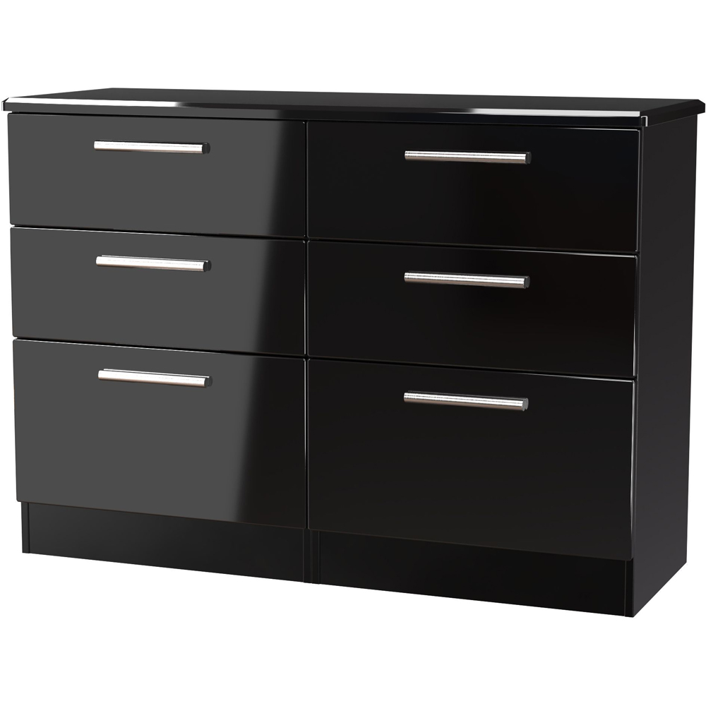 Crowndale Knightsbridge 6 Drawer Black Gloss and Black Wide Chest of Drawers Ready Assembled Image 2