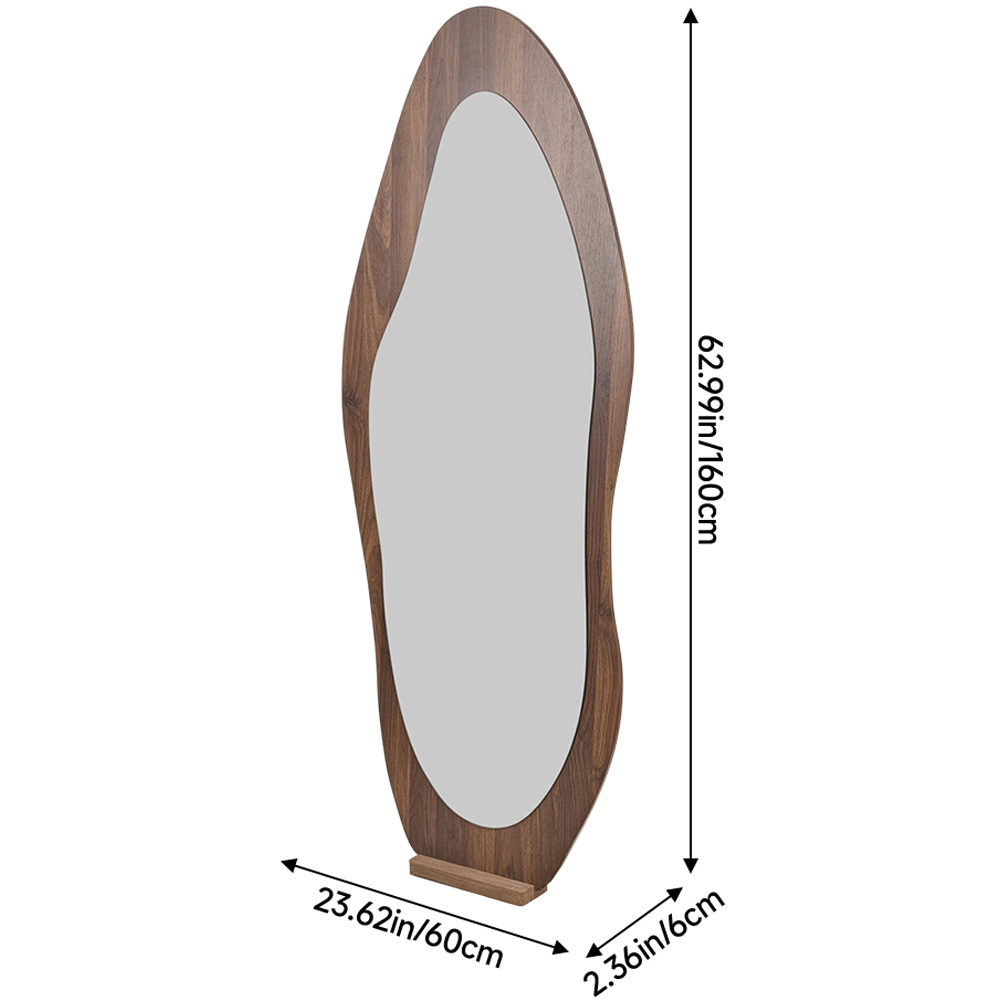 Living and Home Walnut Irregular Leaning Base Full Length Mirror with Tempered Glass 160 x 60cm Image 8