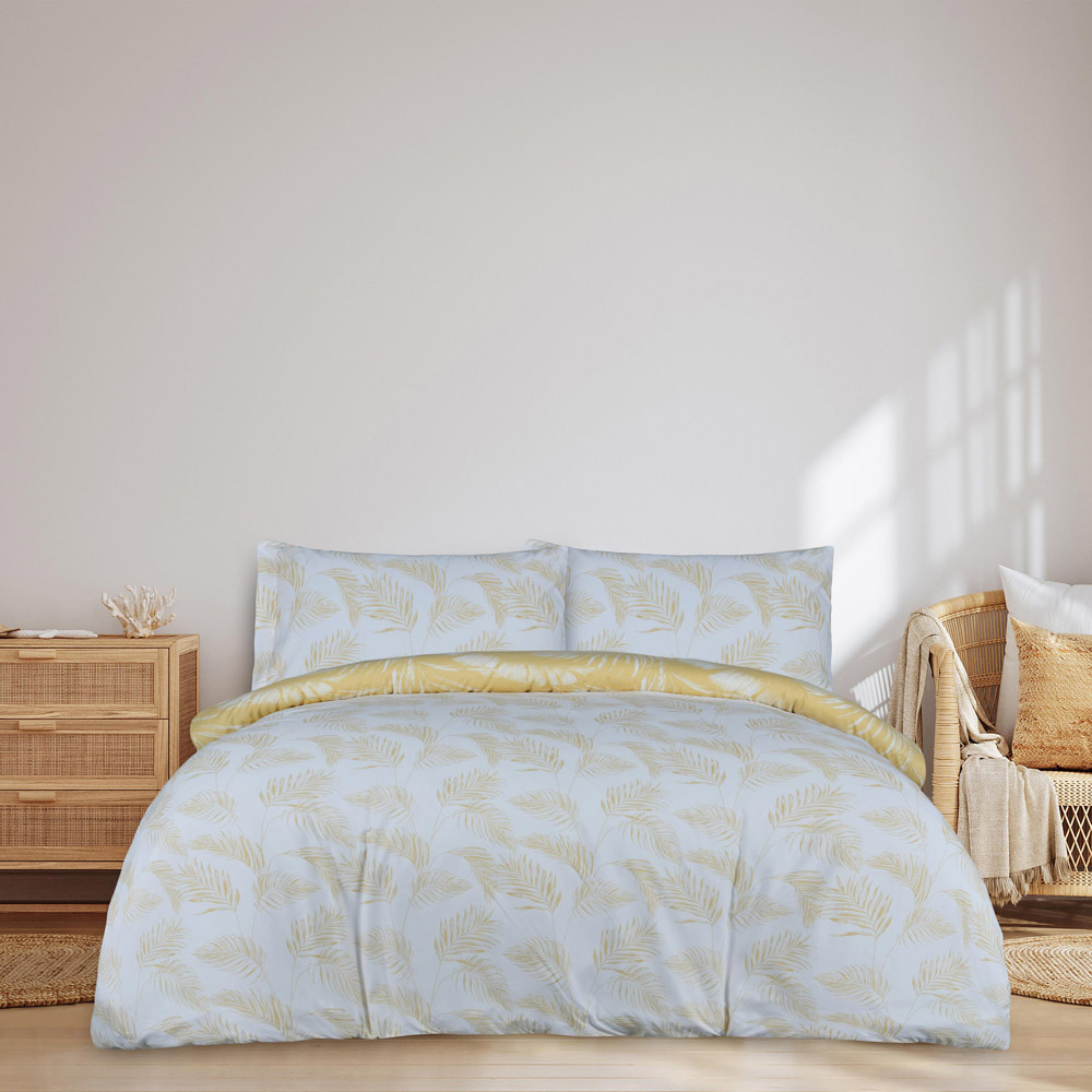Smart Living King Size Ochre Sketched Palm Reversible Duvet Cover Set Image 9