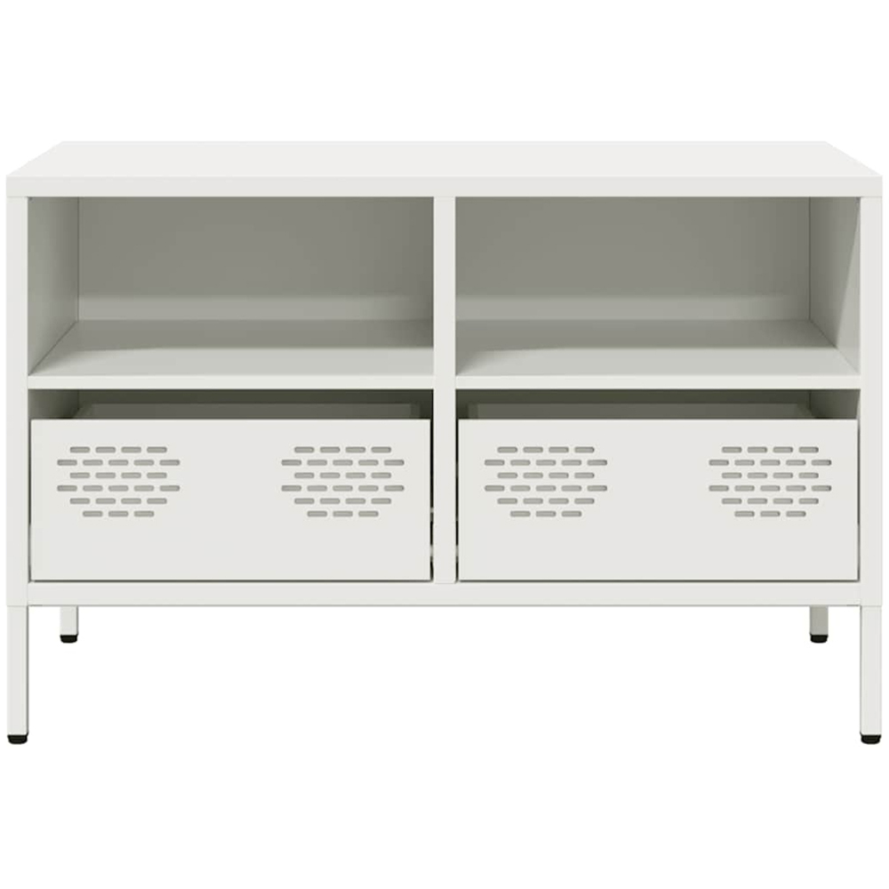 vidaXL 2 Drawer 2 Shelf White Steel Industrial Style TV Cabinet Image 4