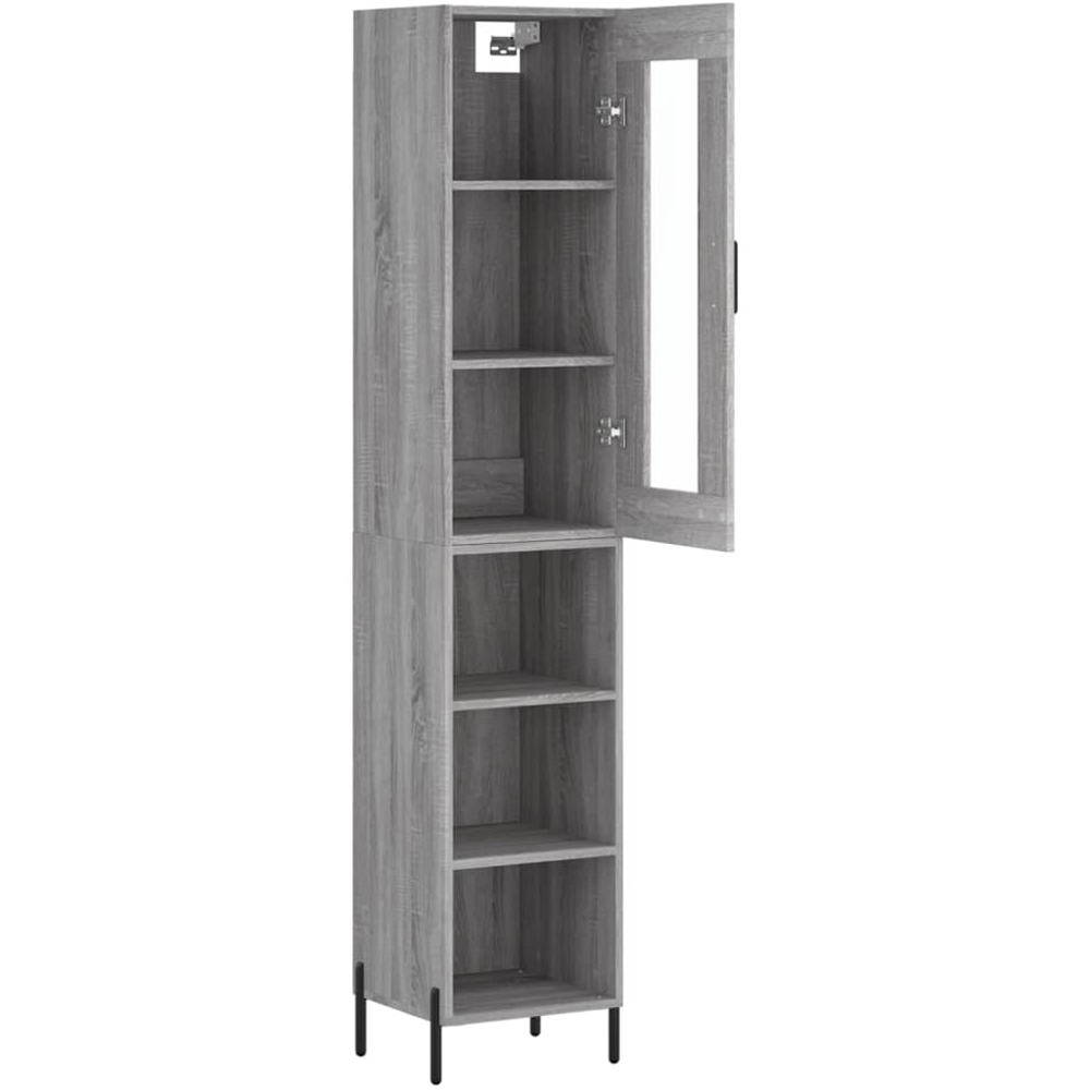 vidaXL Single Glass Door 3 Shelf Grey Sonoma Narrow Highboard Image 4