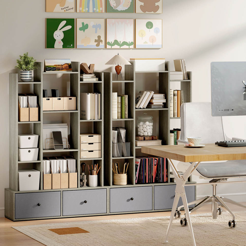 Portland 2 Drawer 12 Shelf Graphite Wood Effect Bookcase Image 3