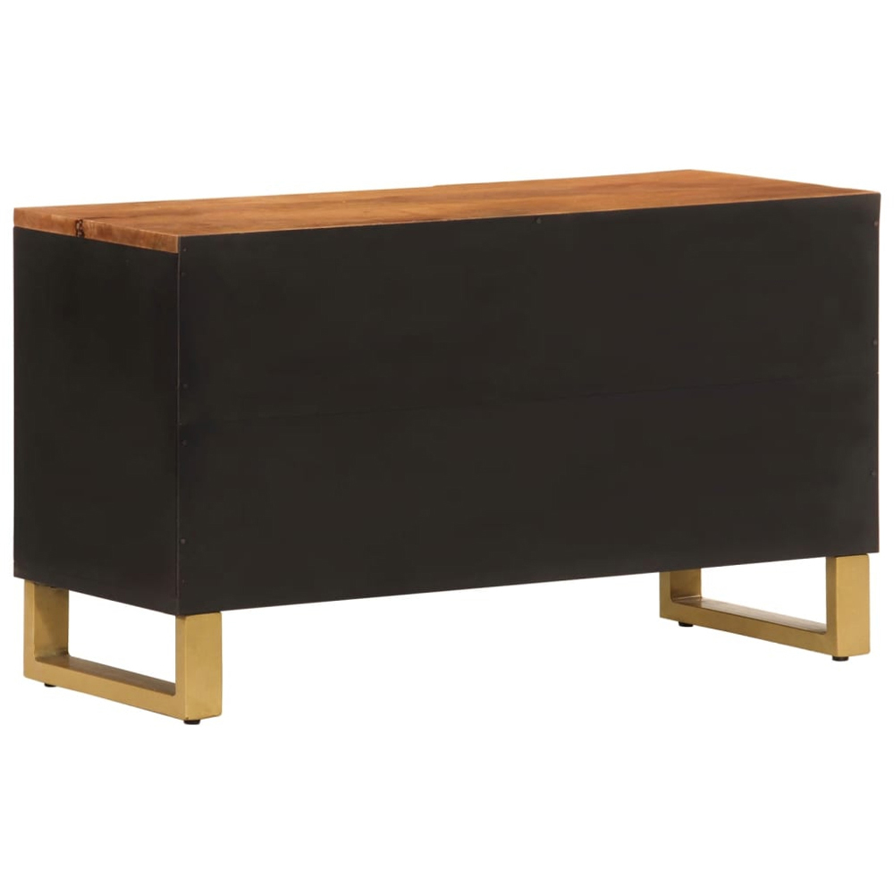 vidaXL Single Door 2 Shelf Brown and Black Solid Mango Wood TV Cabinet Image 6