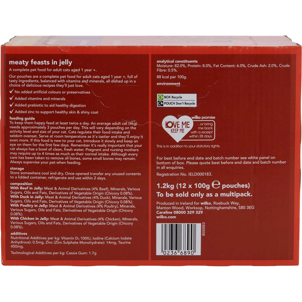 Wilko Meaty Feast Selection in Jelly Cat Food 100g Case of 4 x 12 Pack Image 4