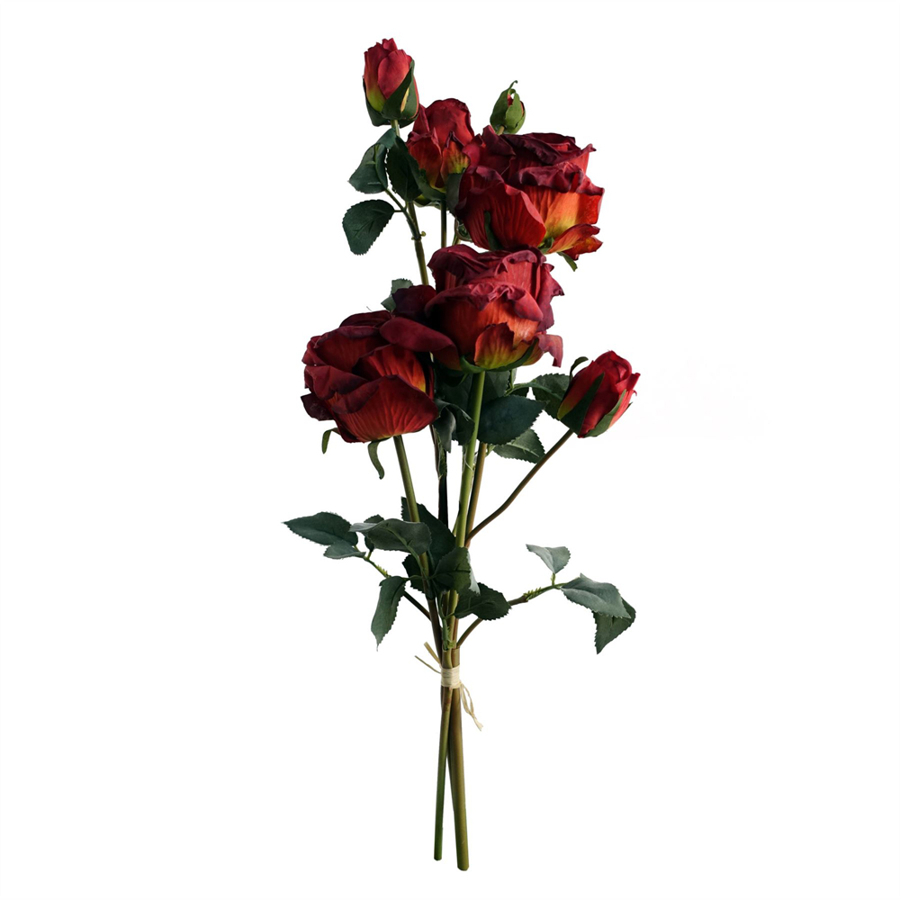 Leaf Red Rose Spray Single Stem Artificial Flower 2ft 6 Pack Image 2