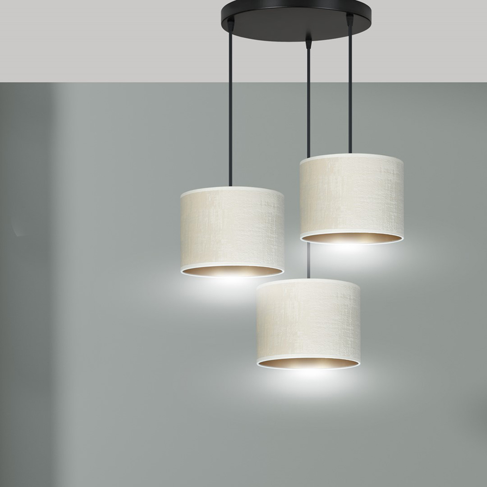Emibig Hilde 3 Light White Shade Black E27 Ceiling Pendant Light Image 2