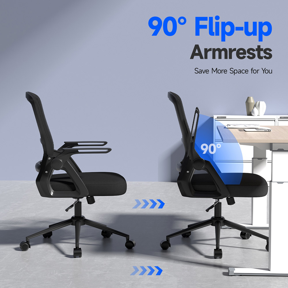Rattrix Black Swivel Computer Chair with Flip-Up Armrest and Lumbar Support Image 3