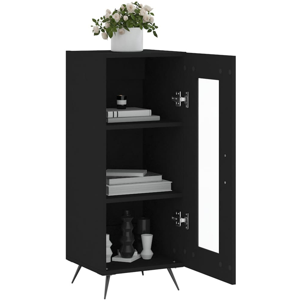 vidaXL Single Glass Door 3 Shelf Black Wooden Sideboard Image 4