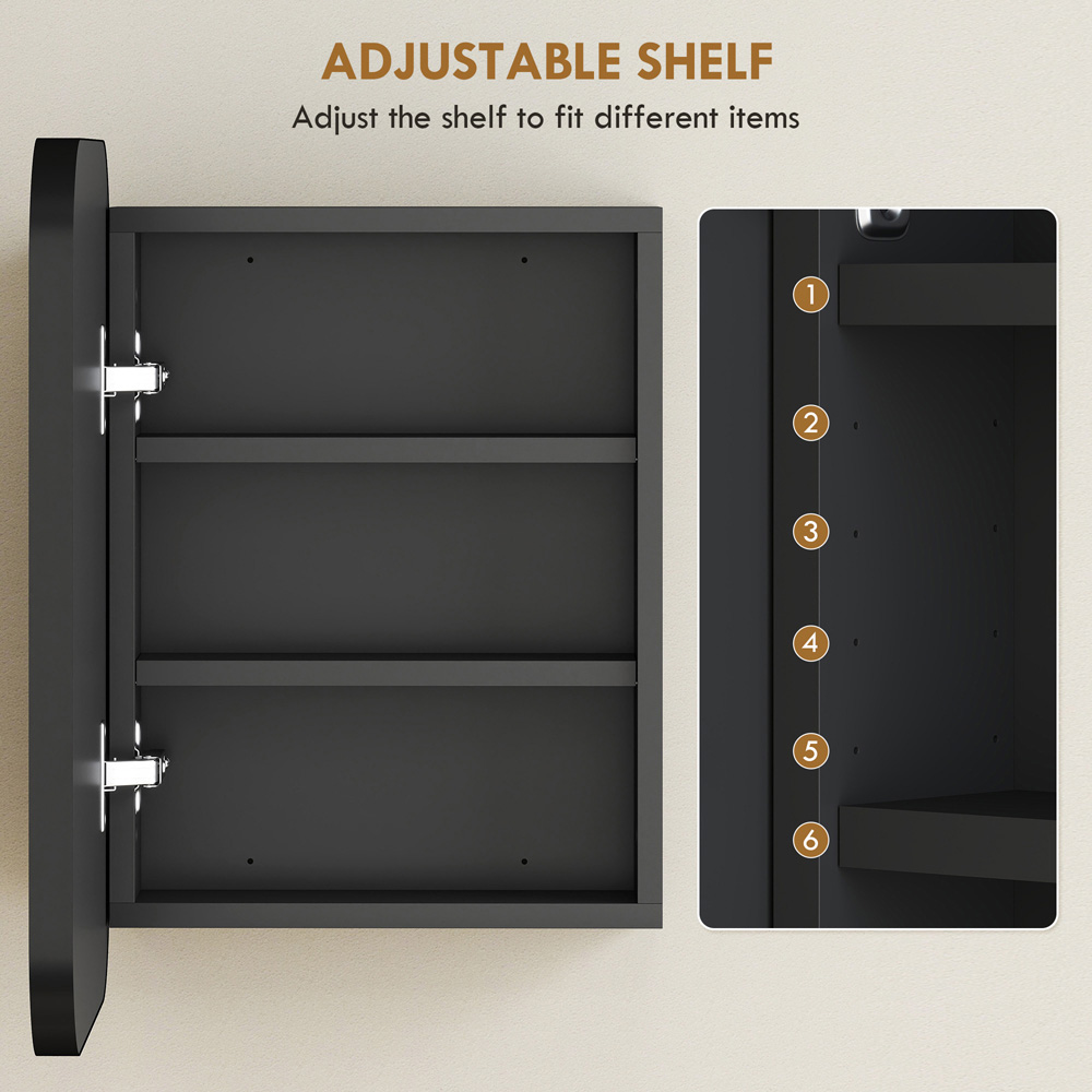 Portland Black Wall Mounted Adjustable Bathroom Cabinet with Mirror Image 6