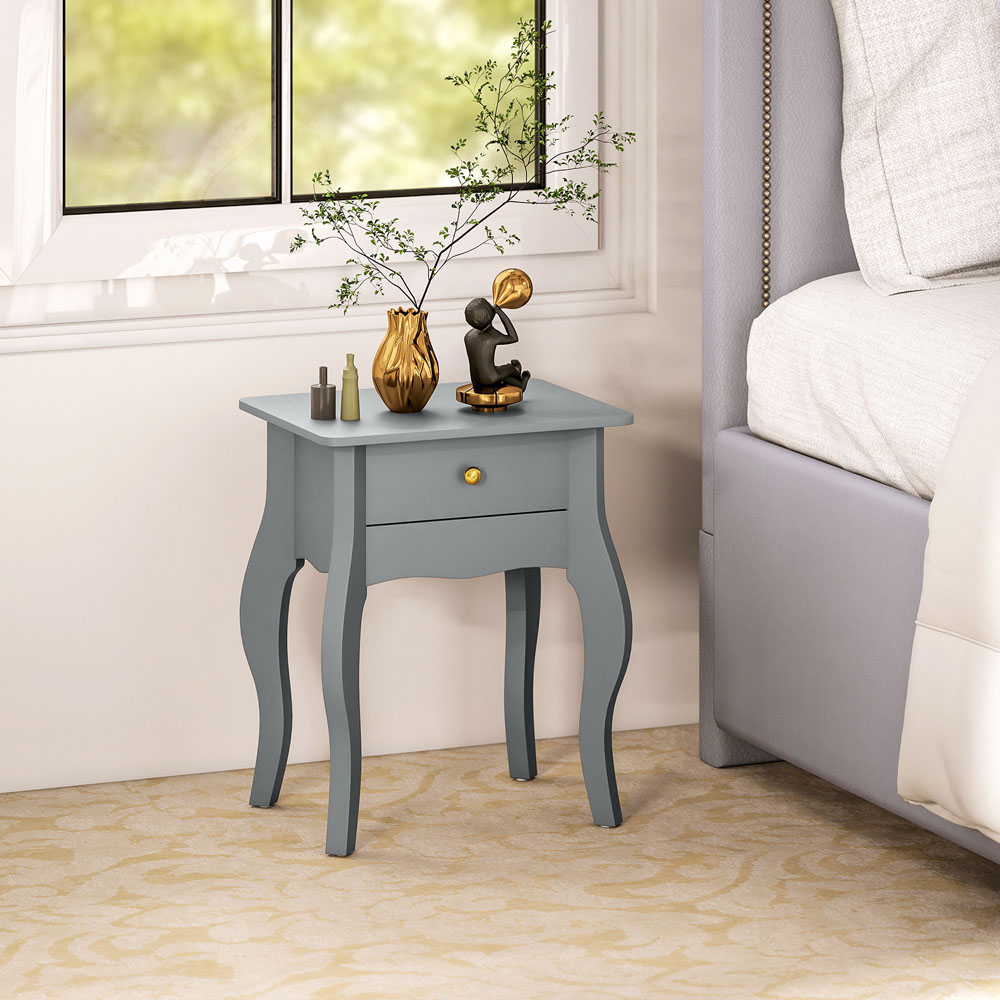 HOMCOM Single Drawer Grey French Style Small Side Table Image 4