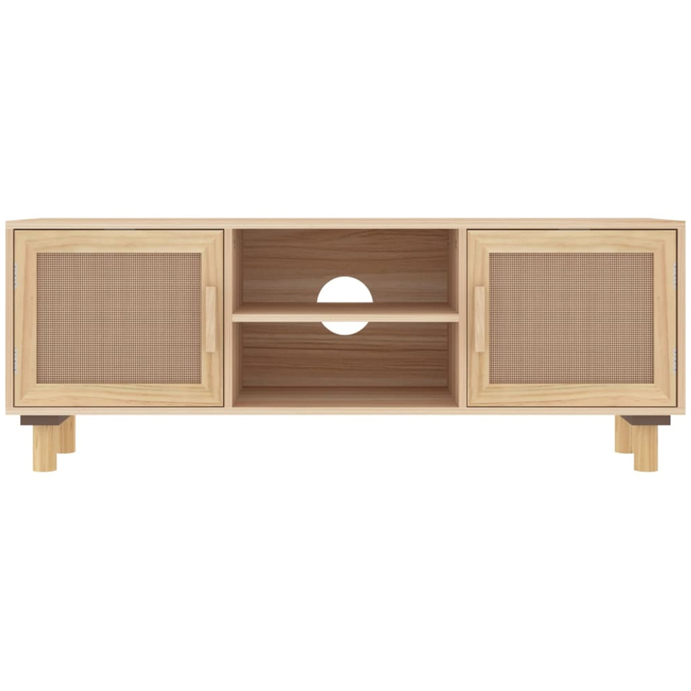 vidaXL 2 Door 2 Shelf Brown Solid Pine Wood and Natural Rattan TV Cabinet Image 4