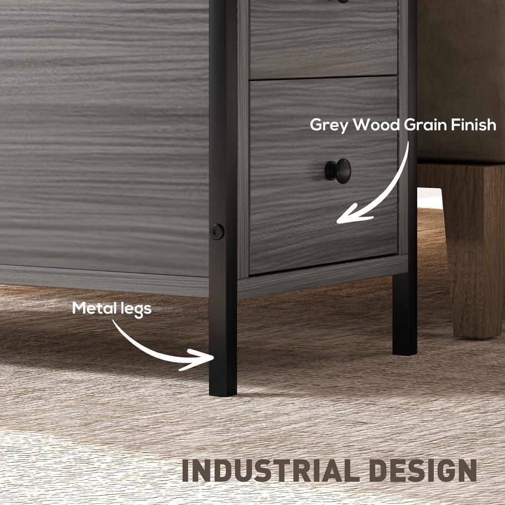 HOMCOM 2 Drawer Grey Narrow End Table Image 6