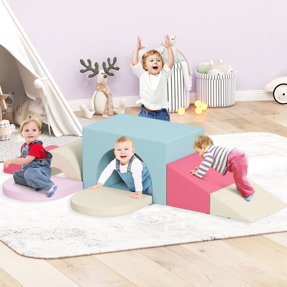 Costway Pink Foam Climbing Indoor Block Set 7 Piece Image 5