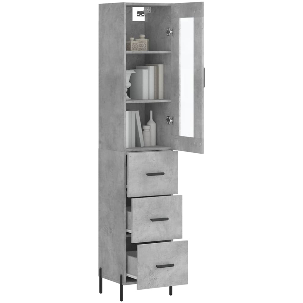 vidaXL Single Glass Door 3 Drawer Concrete Grey Highboard Image 3