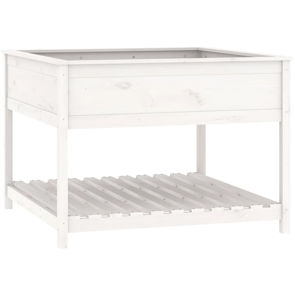 vidaXL White Solid Pine Wood Garden Planter with Shelf 81 x 111.5 x 111.5cm Image 1