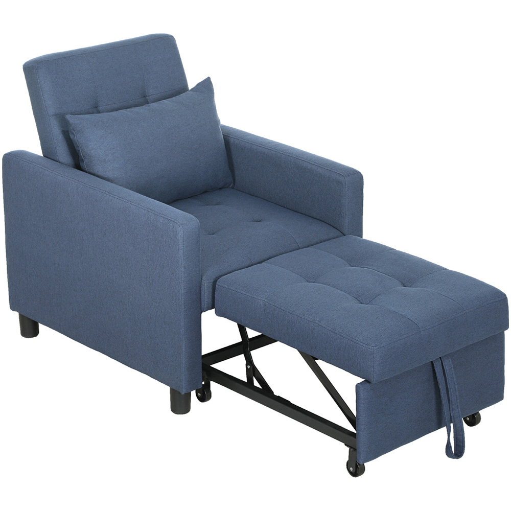 HOMCOM Blue Upholstered Fabric Convertible Single Chair Bed Image 2