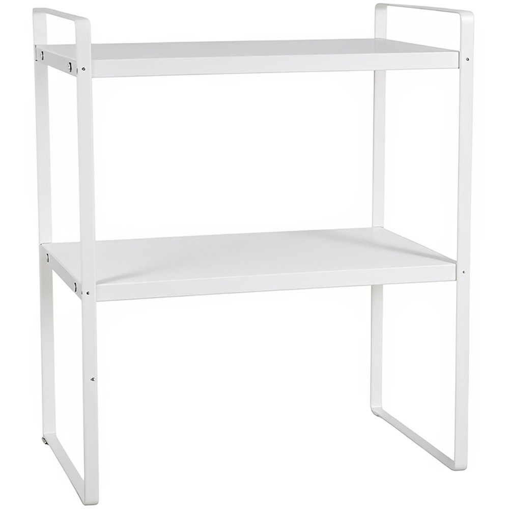 Living and Home 2-Tier White Wood Grain Countertop Storage Shelf with Metal Frame Image 1