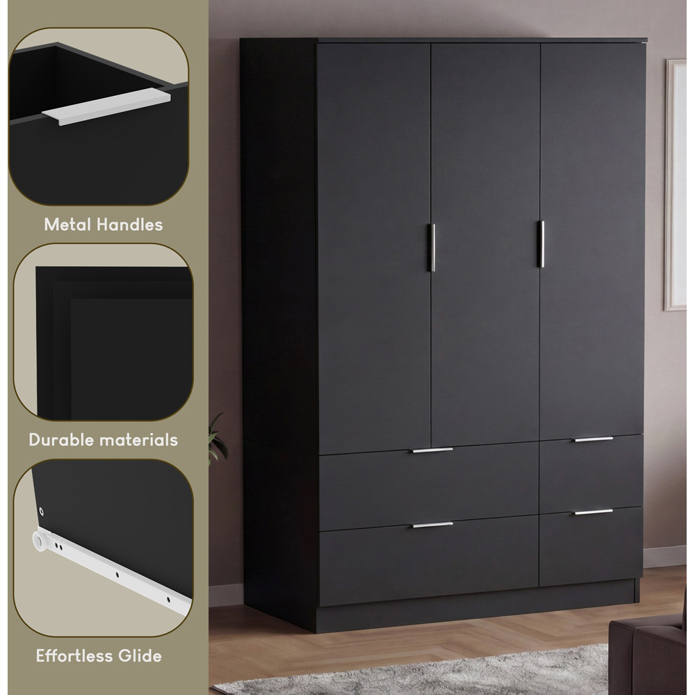 VIDA DESIGNS Trega 3 Door 4 Drawer Black Wardrobe Image 6