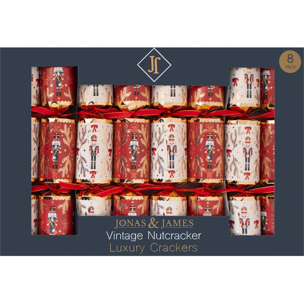 Pack of 8 Vintage Nutcracker Deluxe CrackersRed and Cream Image 1