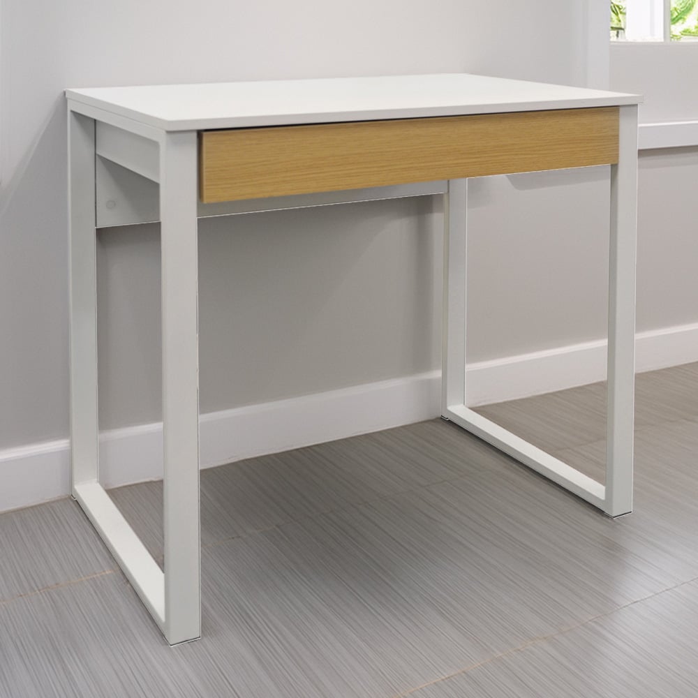 Watsons Loop Single Drawer Computer Desk White and Oak Image 1