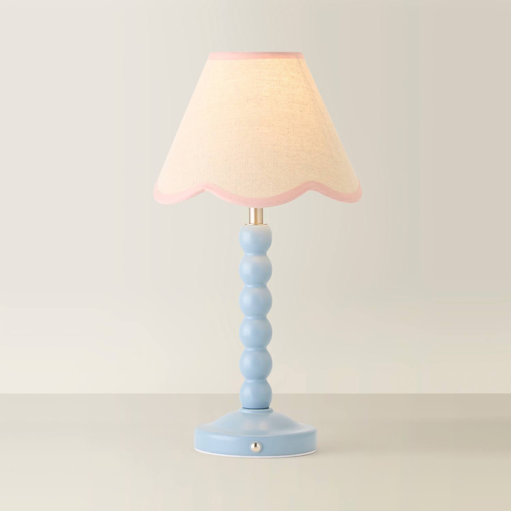 ValueLights Bobble Pink Scallop Shade Blue Rechargeable Wooden LED Table Lamp Image 5