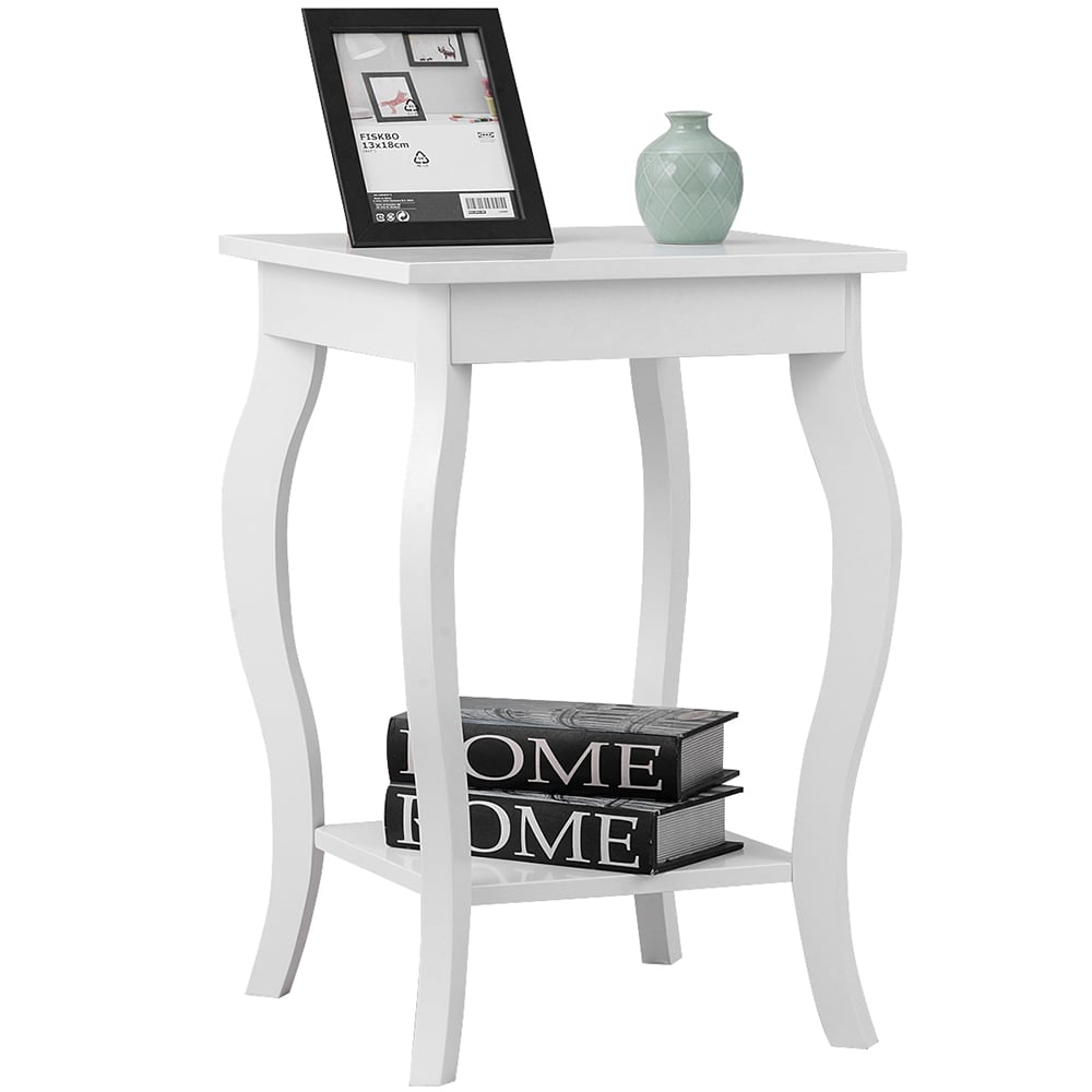 Costway 2 Shelf White Curved Legs Accent End Table Image 2