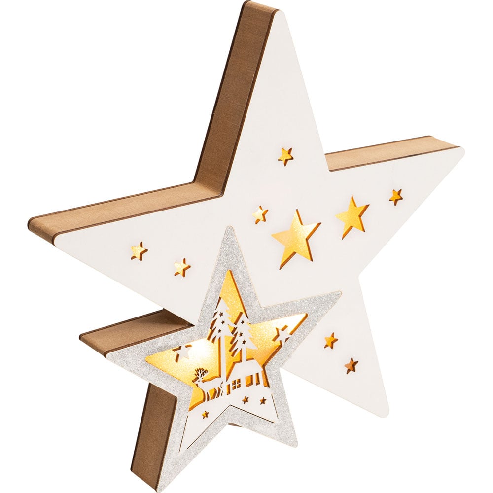 St Helens Light Up Wooden Star Christmas Decoration Image 1