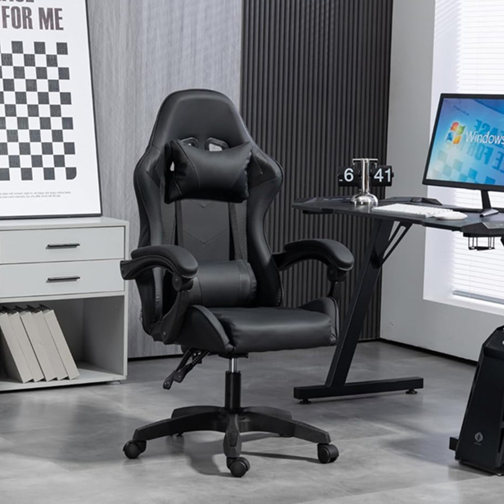 Home Treats Black Reclining Gaming Chair with Lumber Cushion Image 5