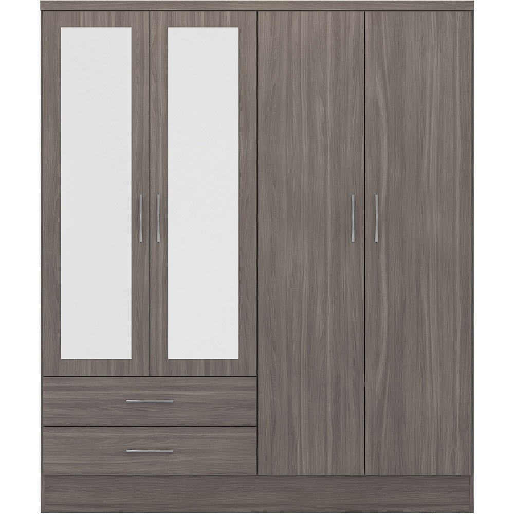 Seconique Nevada 4 Door 2 Drawer Black Wood Grain Mirrored Wardrobe Image 2