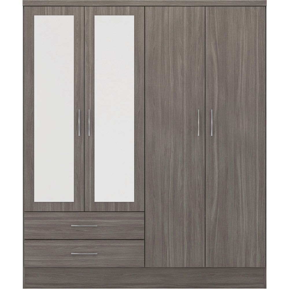 Seconique Nevada 4 Door 2 Drawer Black Wood Grain Mirror Wardrobe Image 2