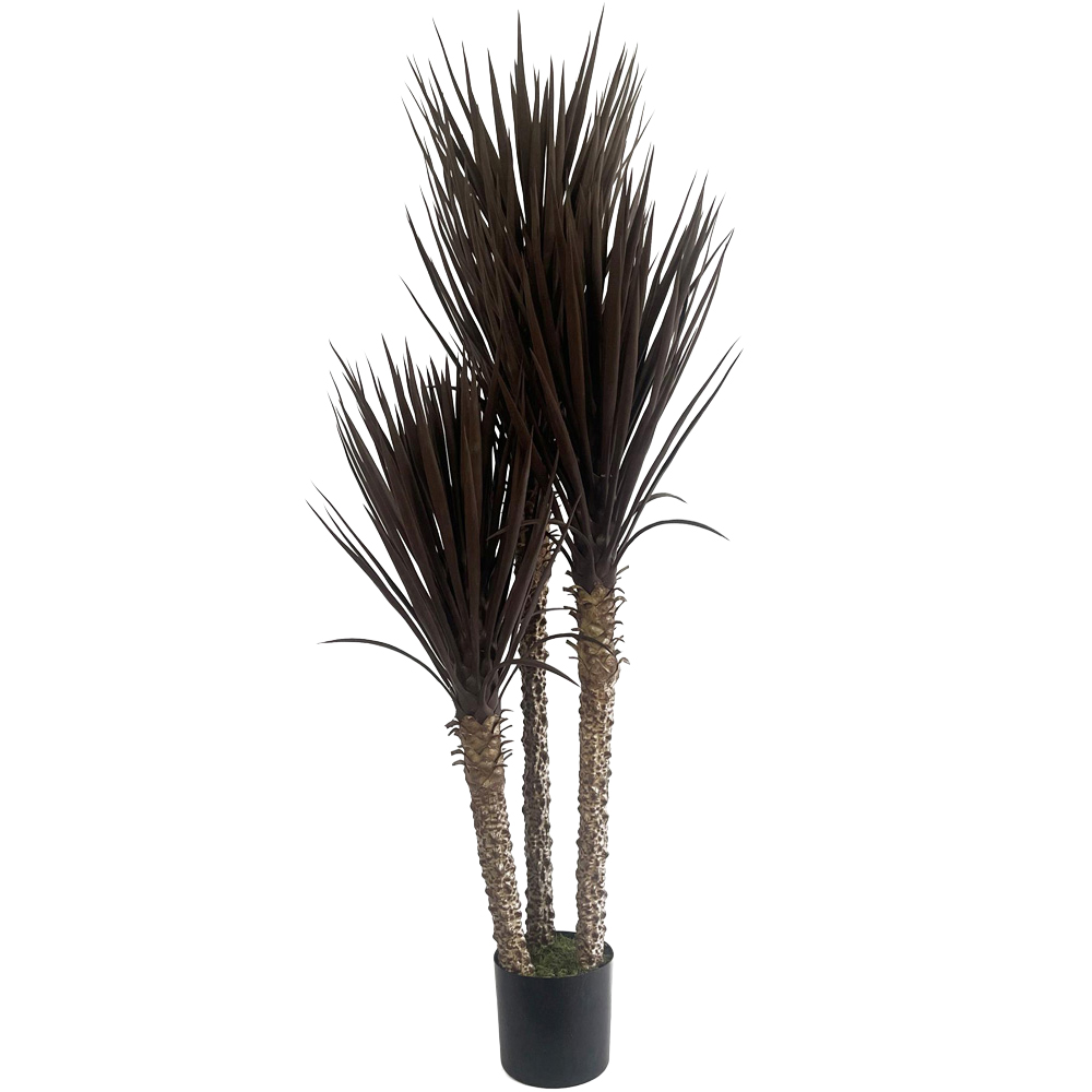 Leaf Dark Brown and Red XL Spiky Triple Yukka Artificial Tree Pot 5ft Image 1
