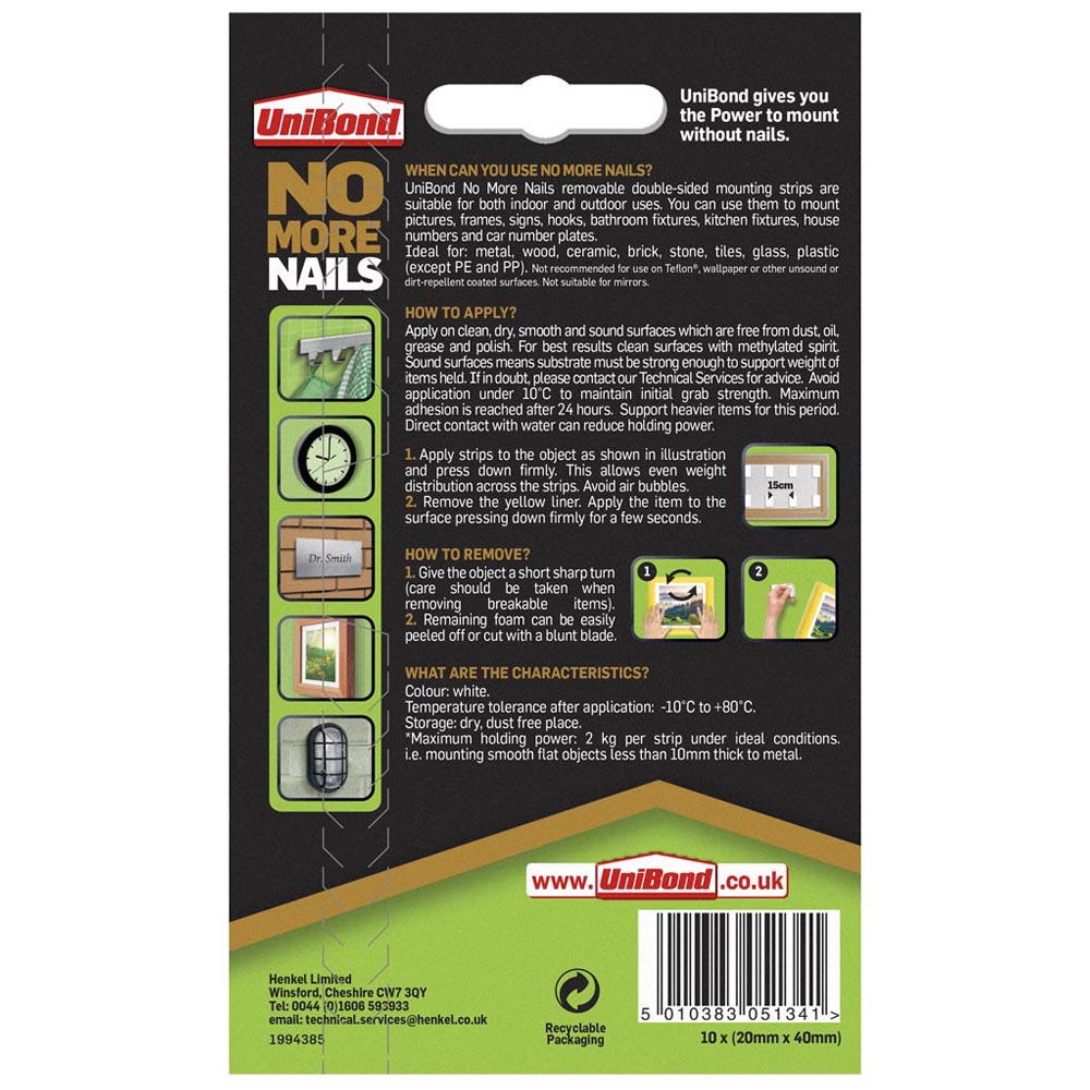 UniBond No More Nails Removable Mounting Tape 10 Pack Image 2
