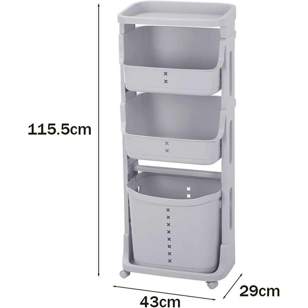 H&O Direct 4 Tier Grey Laundry Basket with Wheels Image 5