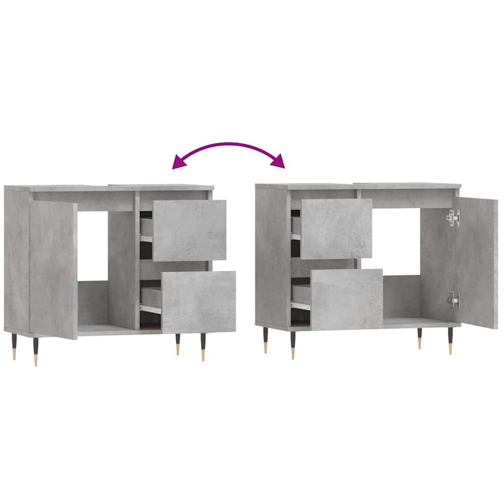 vidaXL Single Door 2 Drawer Concrete Grey Bathroom Cabinet Image 9