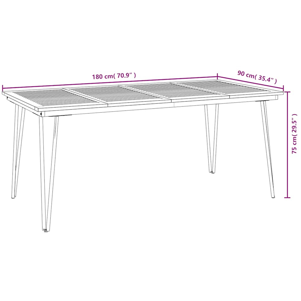 vidaXL Brown and Black Solid Wood Acacia Garden Table with Hairpin Legs 180cm Image 8