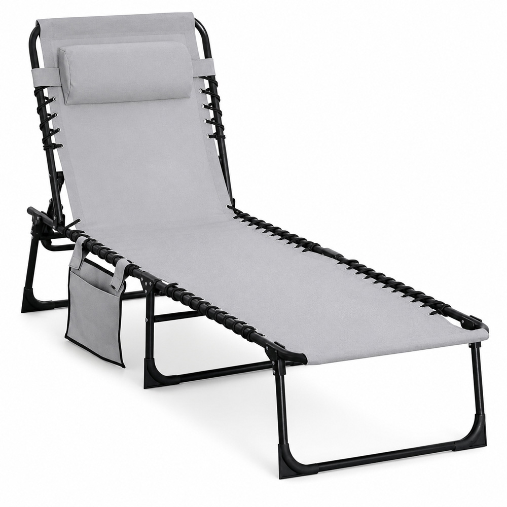 Shatchi Grey Foldable Sun Lounger with Adjustable Backrest Image 2