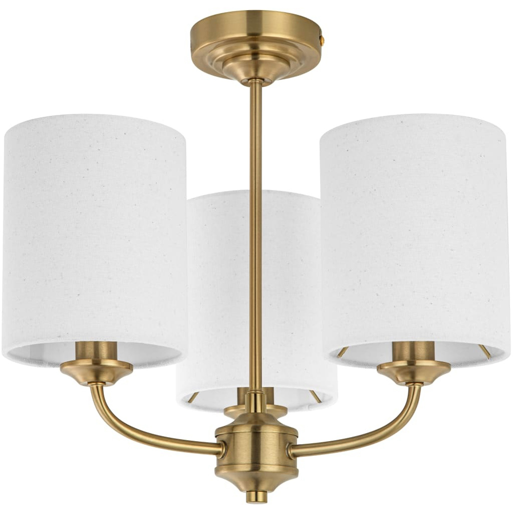 Cosylyte Winston 3 Light Classic Faux Linen Drum Shade Brass Ceiling Light Image 1