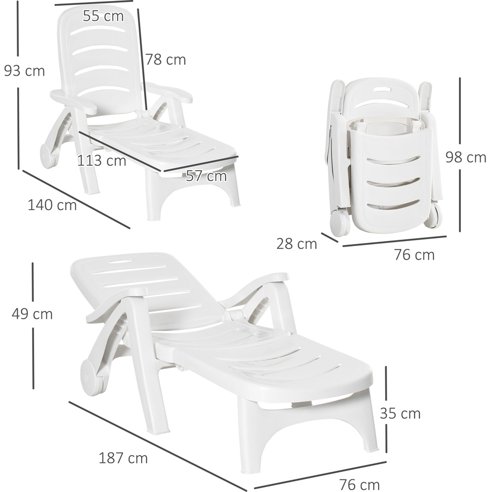 Outsunny White Plastic Folding Sun Lounger Chair on Wheels Image 7