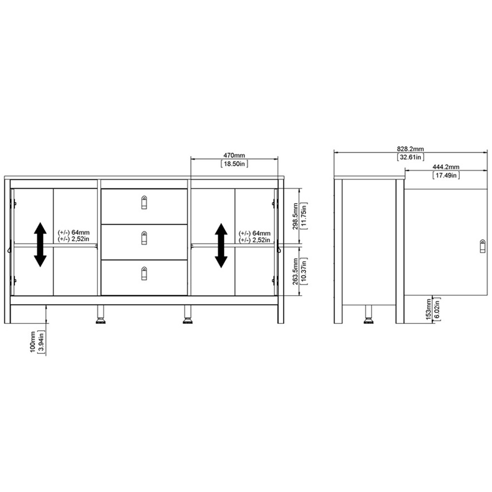 Florence Madrid 2 Door 3 Drawer Matt Black Sideboard Image 8