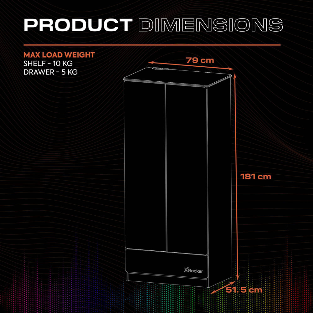 X Rocker Carbon-Tek 2 Door Grey and Blue Wardrobe with Neo Fibre LED Lights Image 9
